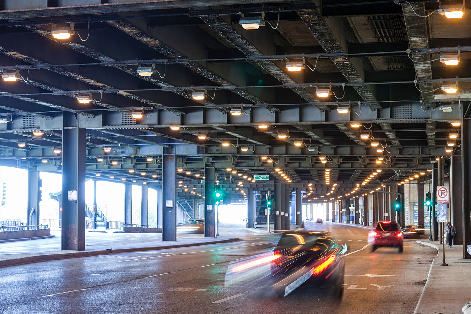 Lighting solution for underside of large overpass
